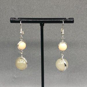 3/$30 Beaded Earrings Silver Tone Beige Dangle Drop Pierced Ears Hooks 1.5"